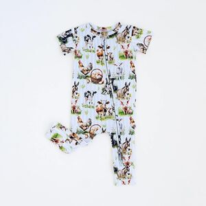 Bums and Roses Herd It Here First Short Sleeve Bamboo Romper 6-9 Months NWT